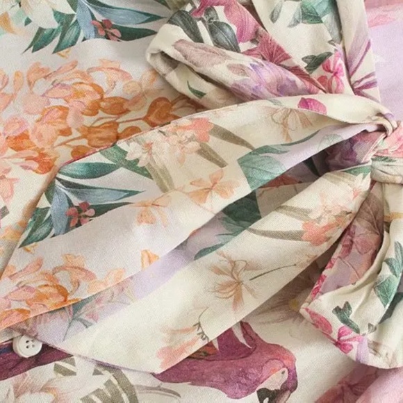 Boho Floral Print Button Down Belted Shirt Dress - Picture 5 of 7